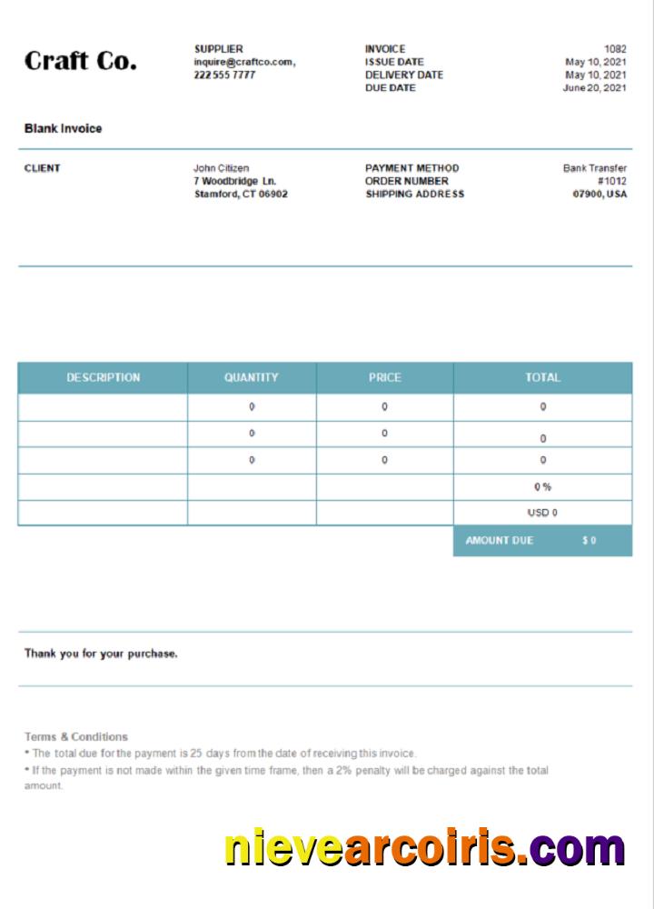 USA Craft Co. invoice